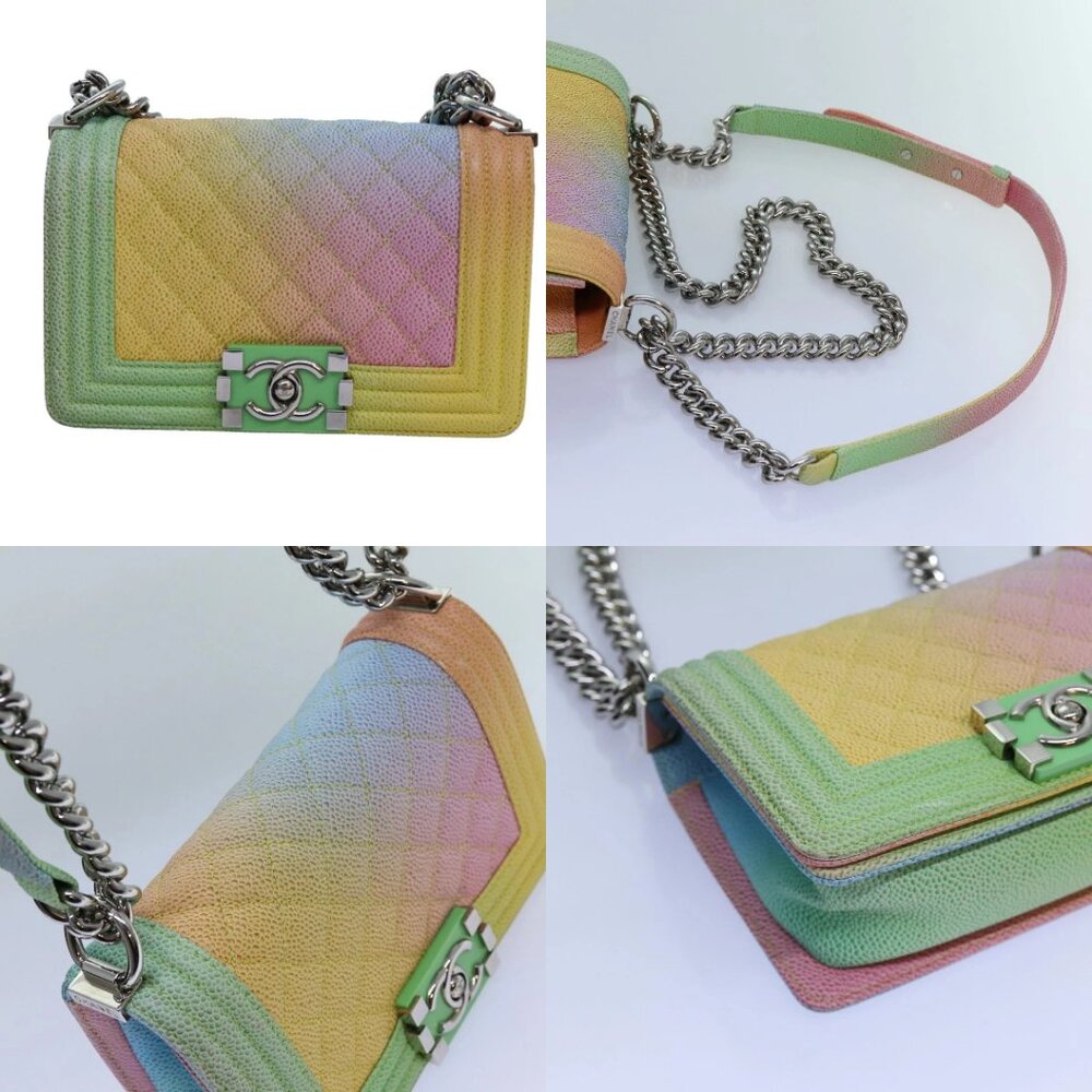CHANEL Matelasse Boy Chanel Chain Shoulder Bag Leather Rainbow CC Auth 71579SM - Picture 15 of 15